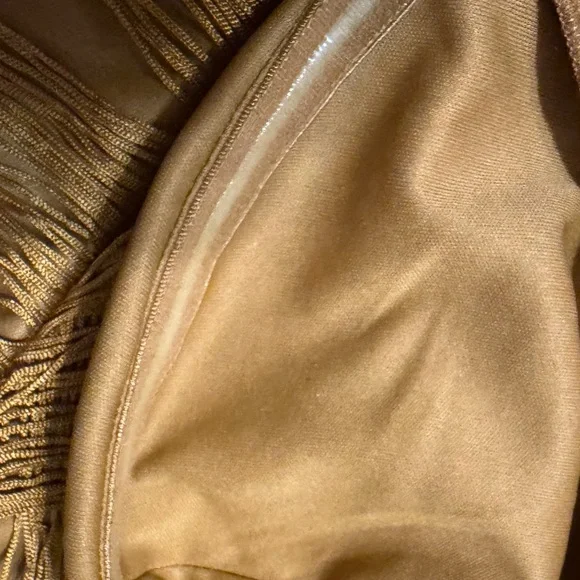 ASOS DESIGN Halter Draped Fringe Mini Dress in Chartreuse Gold - Picture 6 of 6